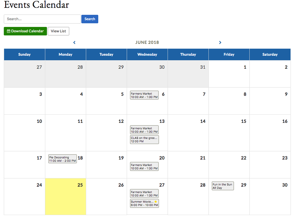 Events Module Calendar View